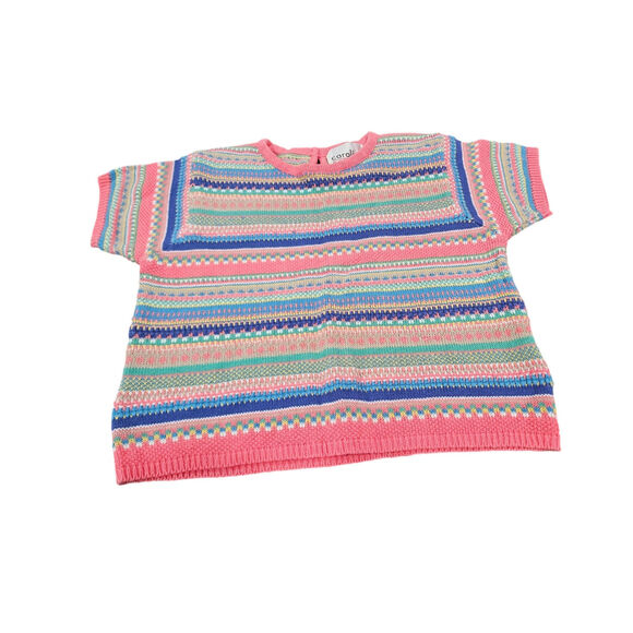 Vintage Carolina Colours Striped Women's Shirt Sleeve Sweater Pink M Cottagecore - Picture 1 of 5
